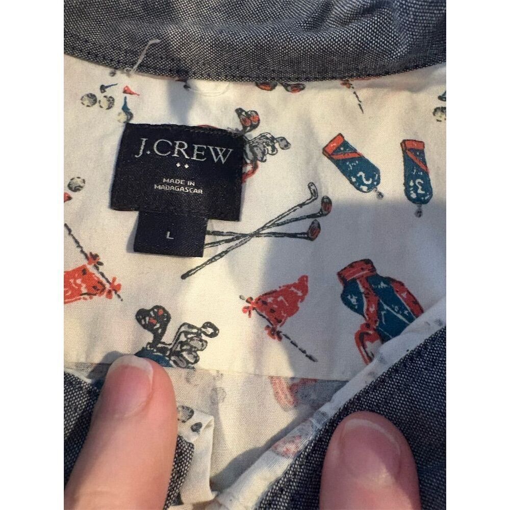 J.Crew Men's Large Beige Golf Graphic Print Short Sleeve Button-Up Shirt - Picture 8 of 10